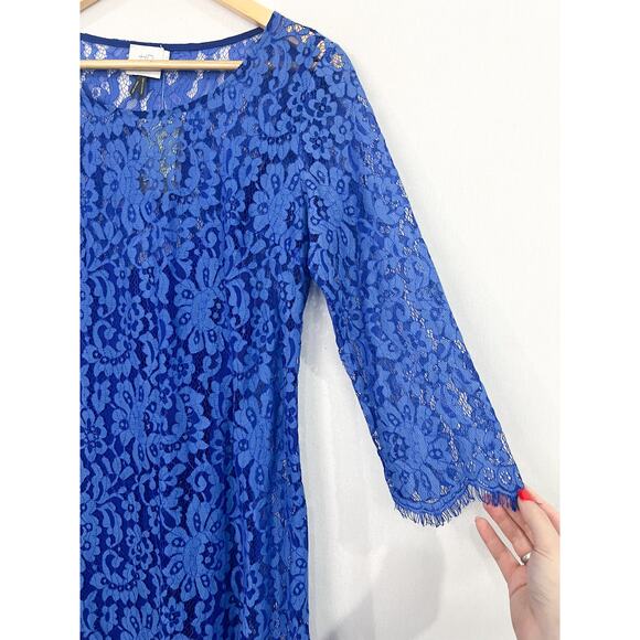 NEW Anthro Cobalt Blue Lace Overlay Shift Dress size Small Winter Boho - Picture 3 of 9